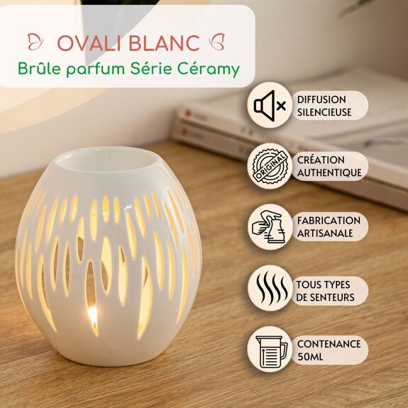 brûle parfum bougeoir en céramique laquée ovali