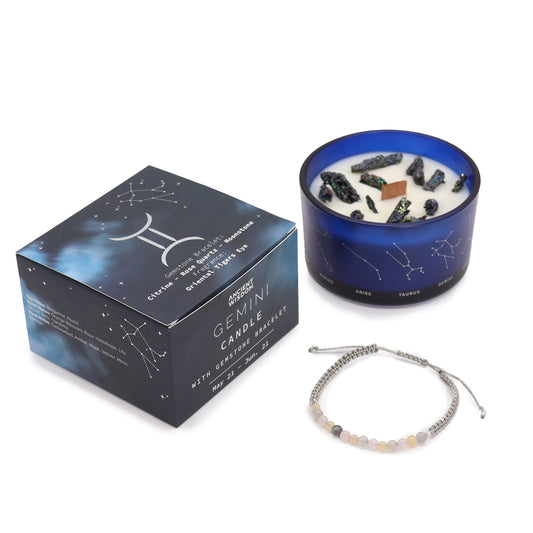 Bougie de Cristal du Zodiaque avec Bracelet de Pierres Précieuses - Gémeaux