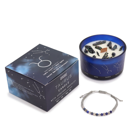 Bougie de Cristal du Zodiaque avec Bracelet de Pierres Précieuses - Taureau